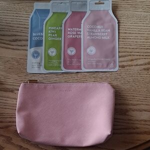 Pink Cosmetic Pouch with Skincare Masks
